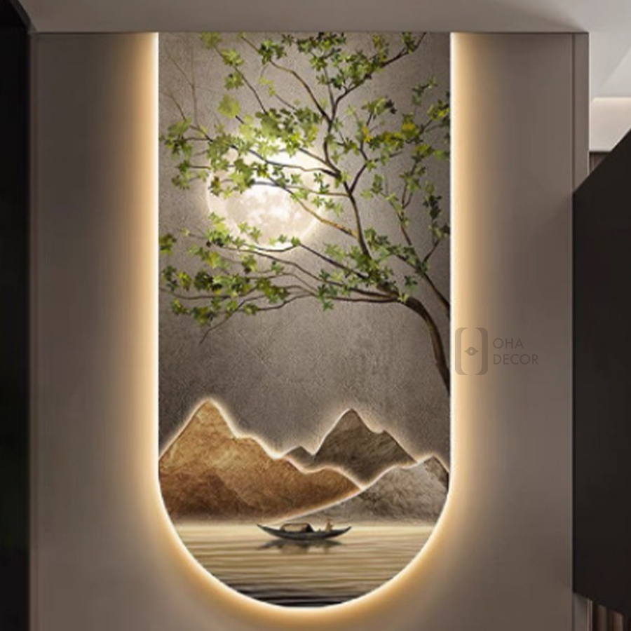 tranh tráng gương 3D LED thiên nhiên