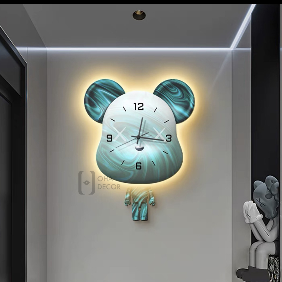 tranh dong ho 3d led cat hinh gau bearbrick 1 - Tranh Led 3D Đồng Hồ Hà Nam Cho Văn Phòng – Ohadecor