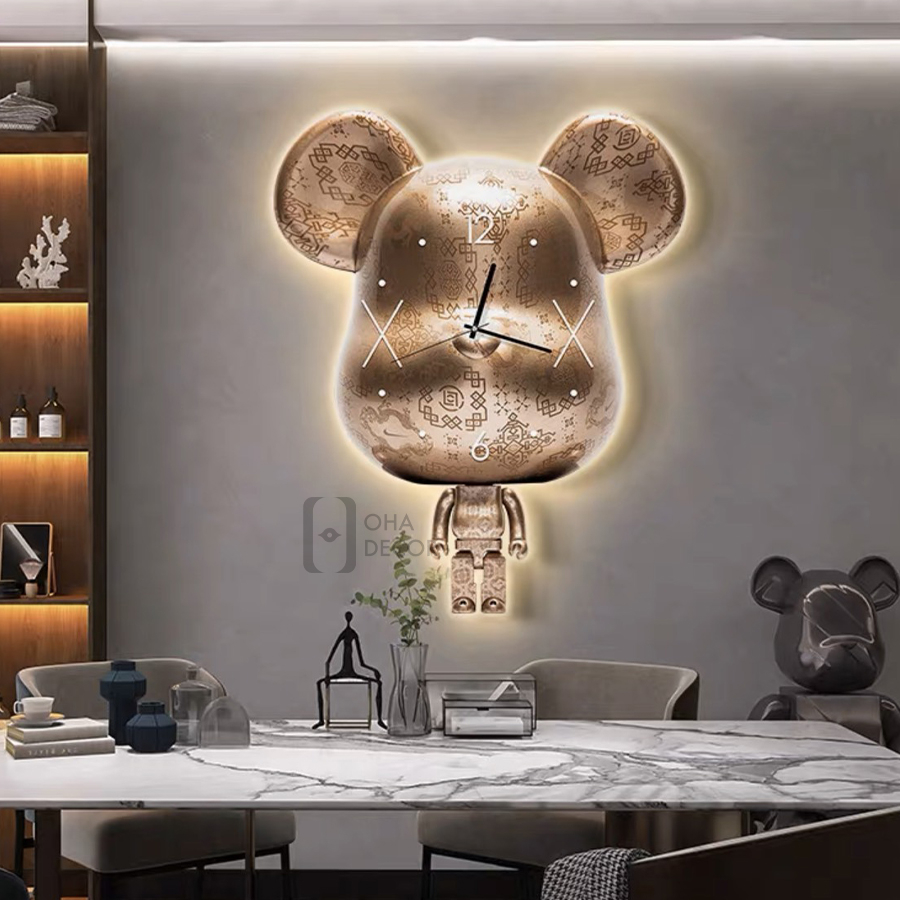 Tranh Đồng Hồ 3D LED Cắt Hình Gấu BearBrick
