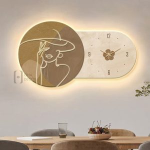 Tranh Tráng Gương 3D LED Đồng Hồ Và Cô Gái Nét Vẽ