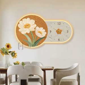 Tranh Tráng Gương 3D LED Đồng Hồ Và Hoa