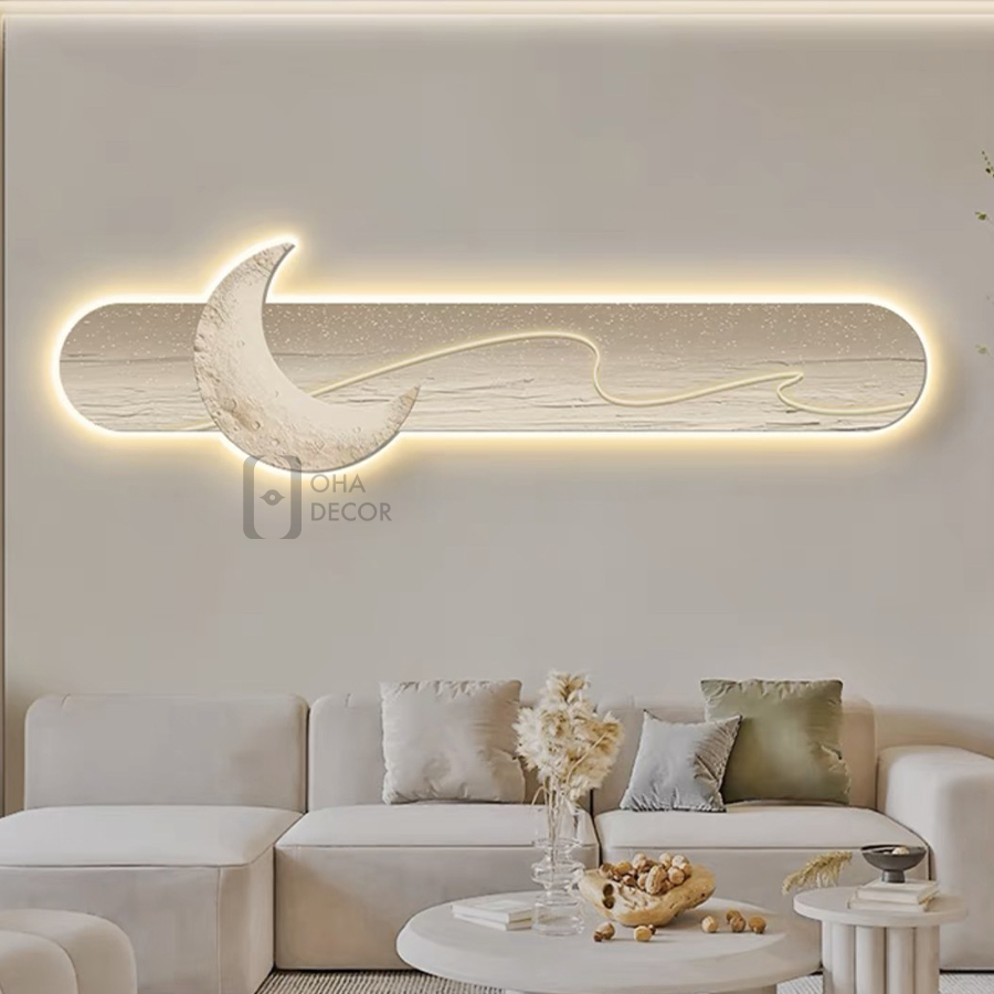 Tranh Tráng Gương LED 3D Mặt Trăng Và Ngôi Sao Tranh Tráng Gương LED 3D Mặt Trăng Và Ngôi Sao