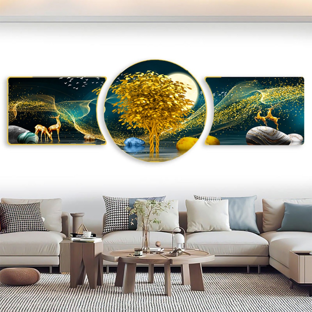 Tranh tráng gương cây kim tiền có đồng hồ ở Lâm Đồng