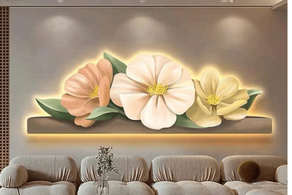 Tranh đèn Led treo quán cafe Nam Định chủ đề hoa lá