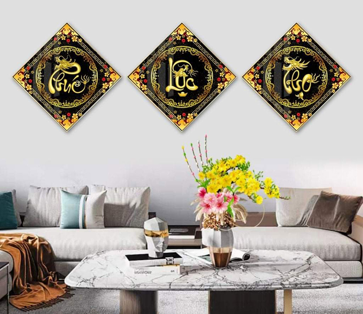 Tranh tráng gương phúc lộc thọ Gia Lai