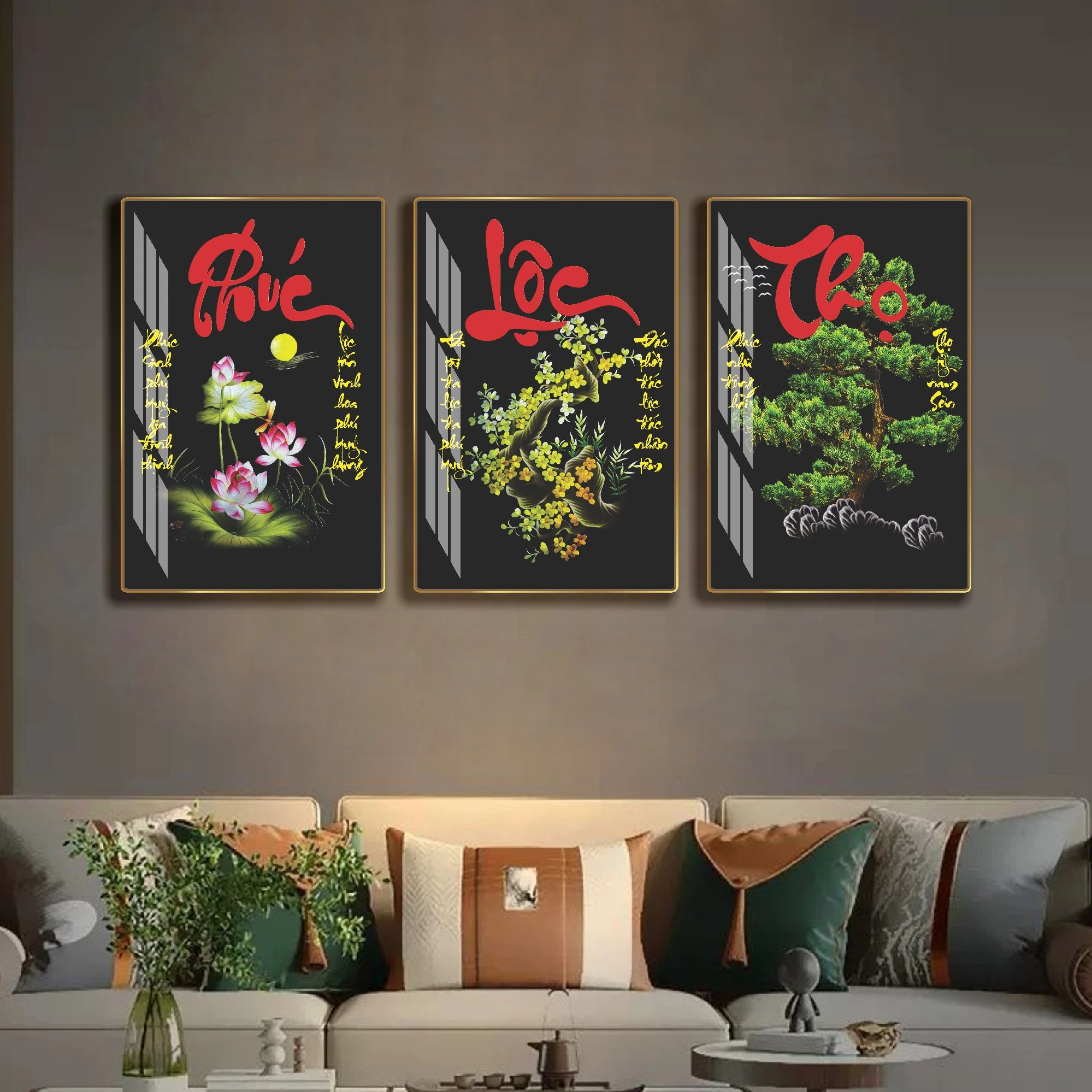 Tranh tráng gương phúc lộc thọ Gia Lai