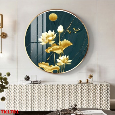 Tranh tròn tráng gương hoa sen