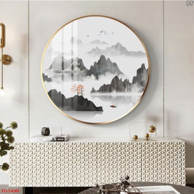 Tranh tròn tráng gương núi non