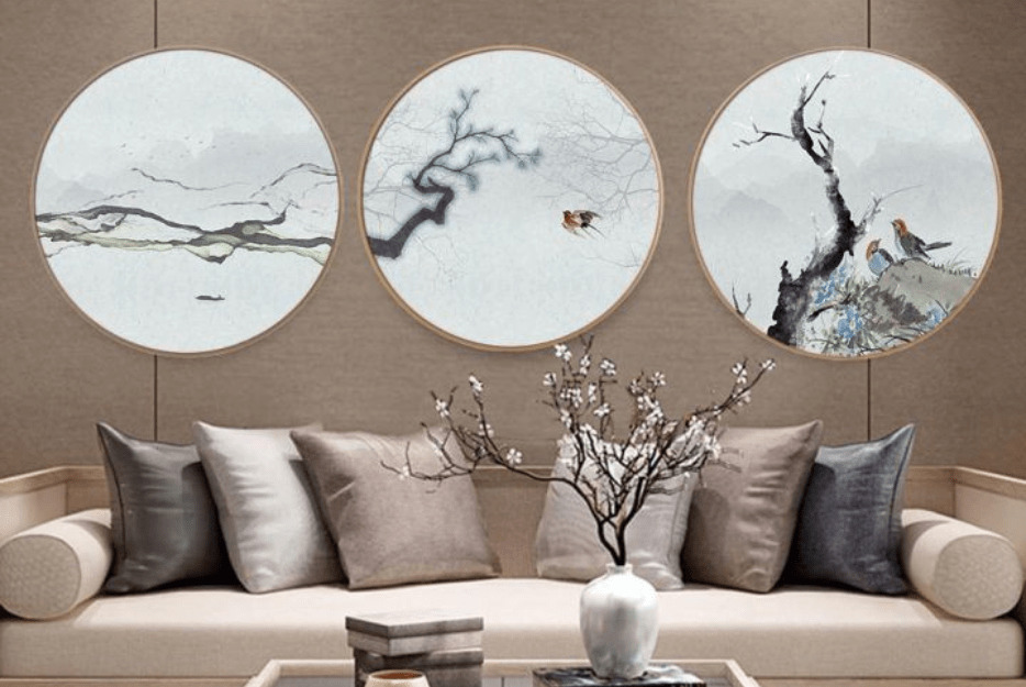 Bộ 3 tranh tròn treo tường tráng gương trang trí phòng khách