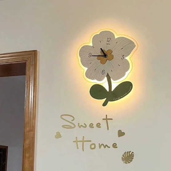 SKU 0101 6 2 - Tranh 3D Led Cắt Hình Đồng Hồ Họa Tiết Bông Hoa