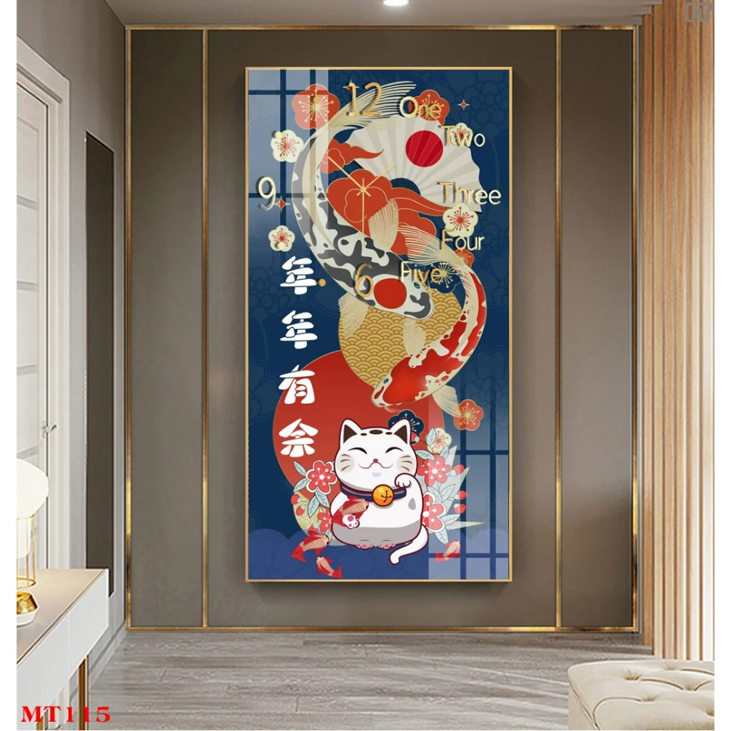 SKU 0505 3 2 - Tranh Treo Tường Đồng Hồ Mèo May Mắn