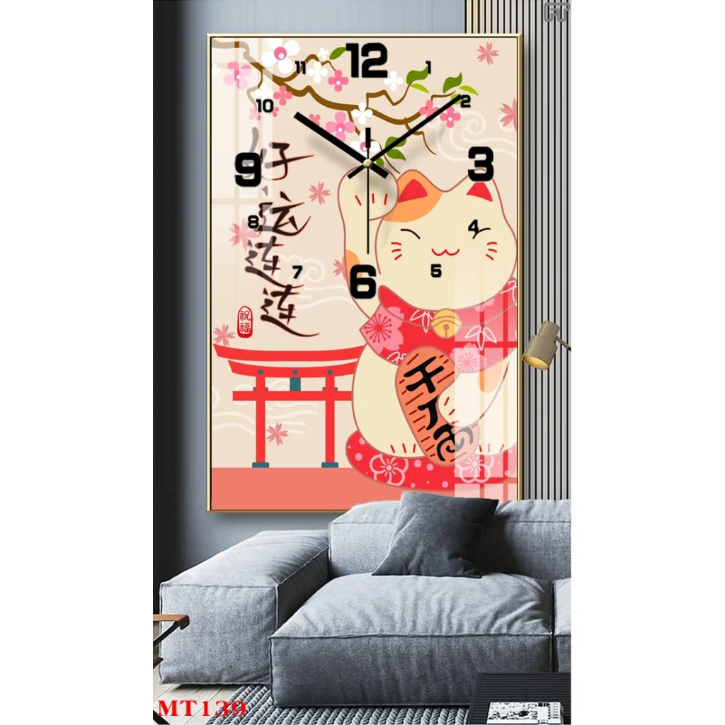 SKU 0606 2 - Tranh Treo Tường Đồng Hồ Mèo May Mắn