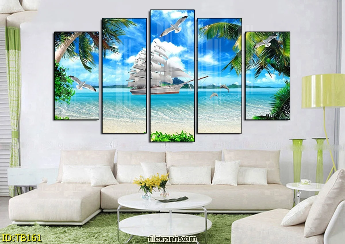 TB161-2.jpg TB161 2 - Tranh tráng gương Phong thủy Thuận buồm xuôi gió bộ 5 bức