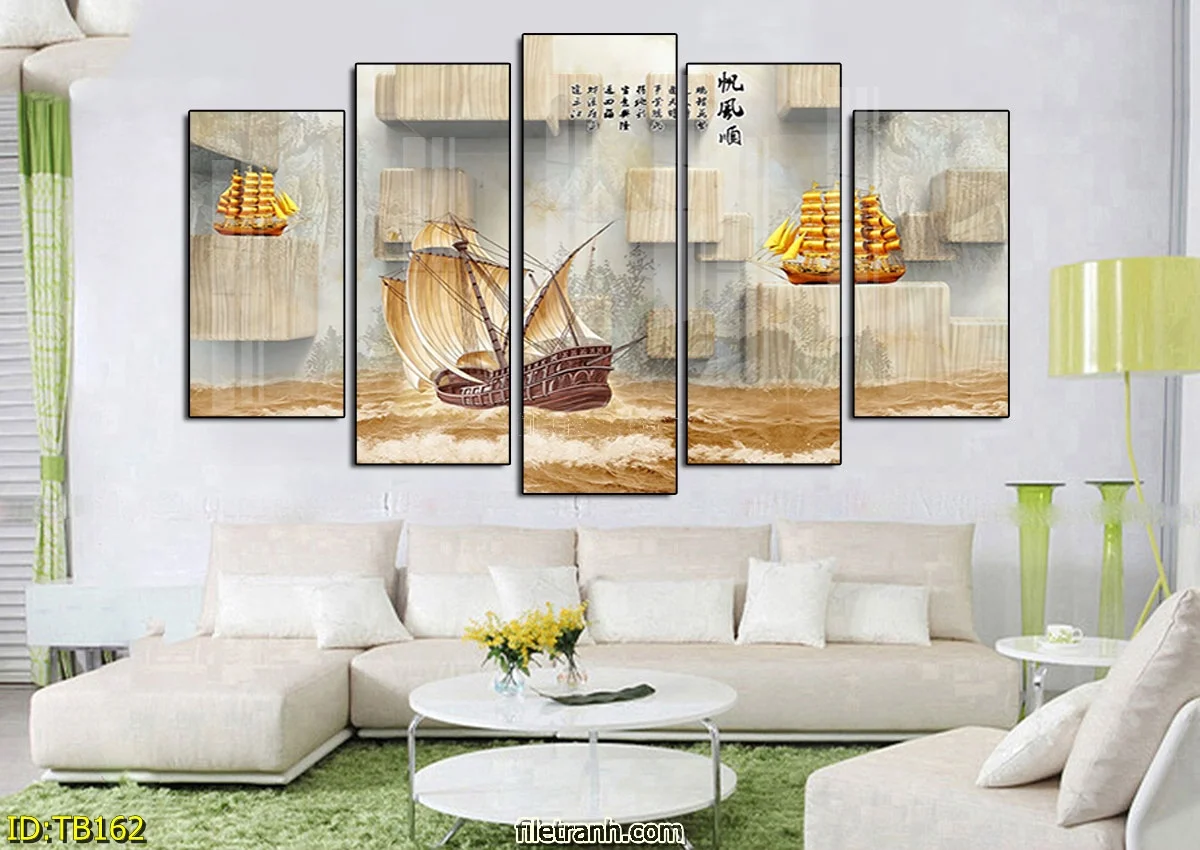 TB162-2.jpg TB162 2 - Tranh tráng gương Phong thủy Thuận buồm xuôi gió bộ 5 bức