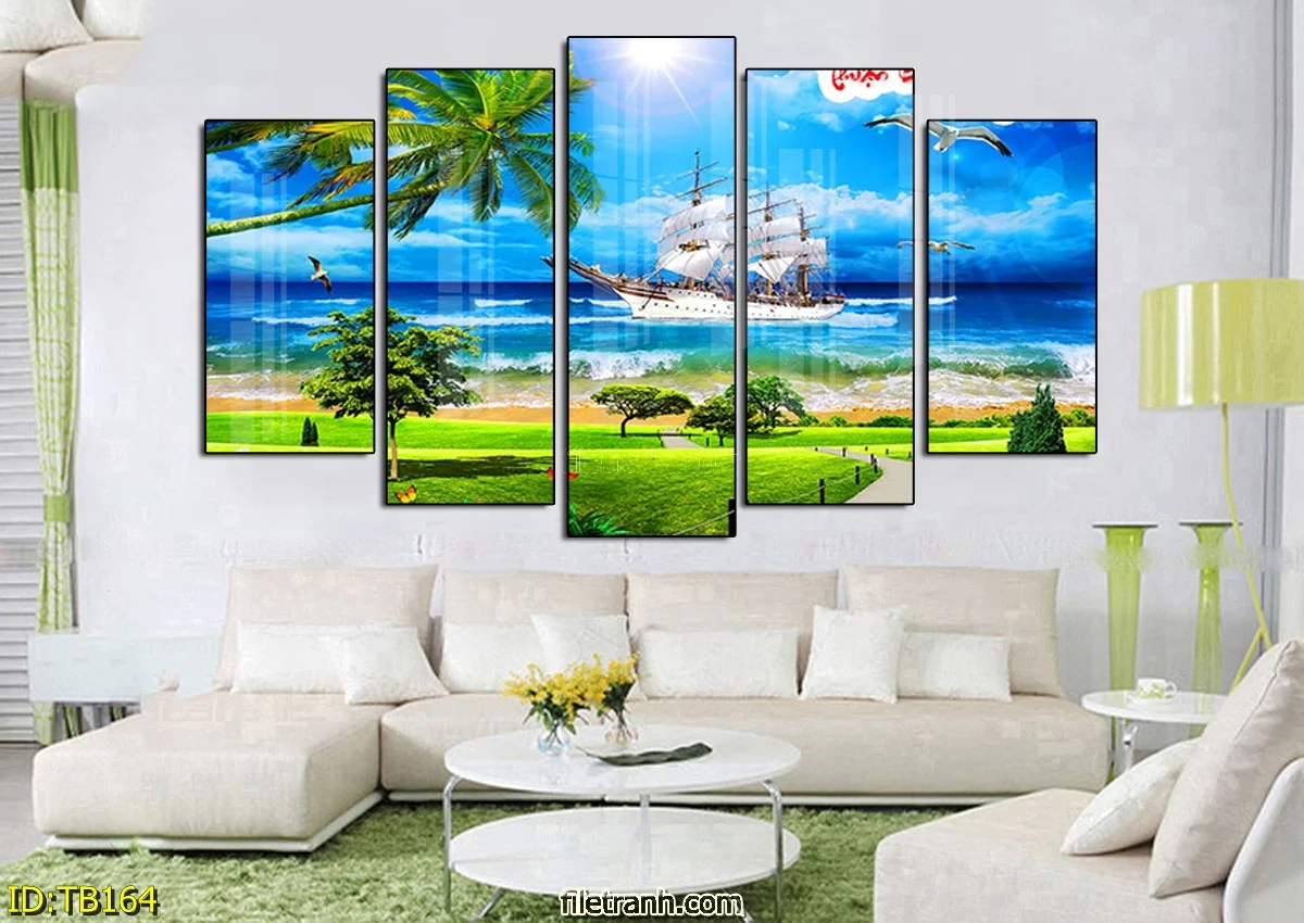 TB164-2.jpg TB164 2 - Tranh tráng gương Phong thủy Thuận buồm xuôi gió bộ 5 bức