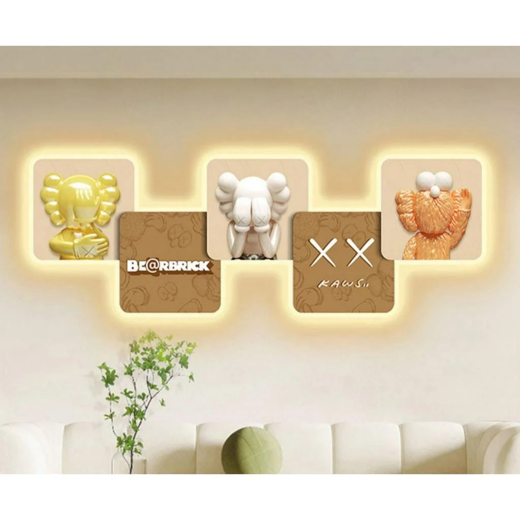 Tranh led 3d dong ho gau kaws bearbrick toy Ohadecor 1 4 - Tranh Led 3D Đồng Hồ Gấu Kwas BearBrick Toy