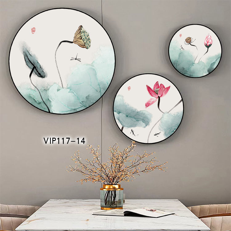 VIP117 14 2 - Bộ 3 tranh tròn treo tường tráng gương Trang trí phòng khách