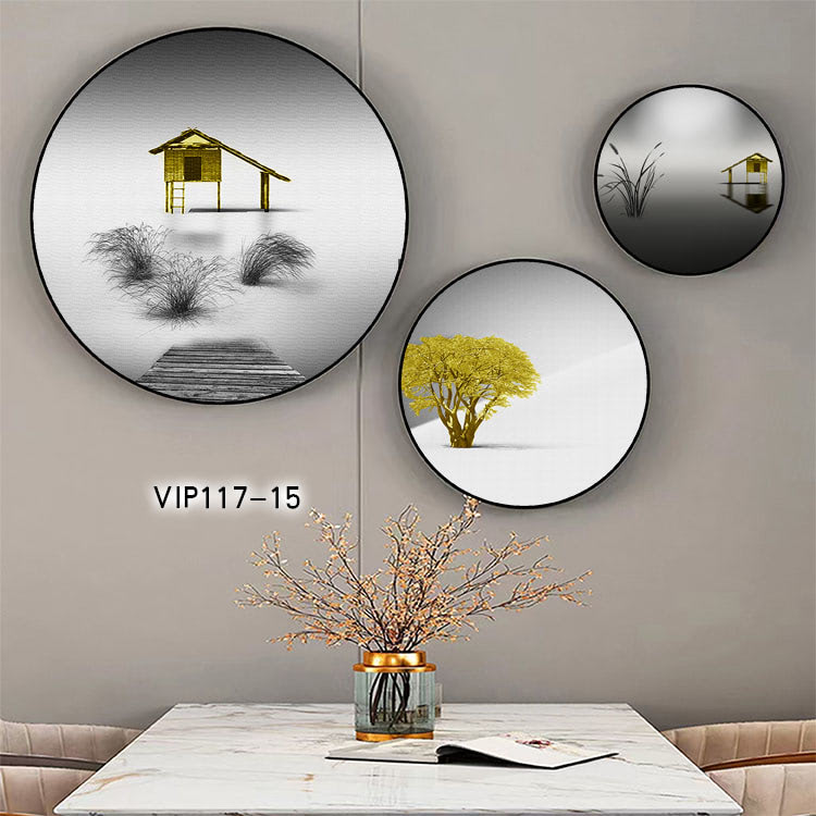 VIP117 15 2 - Bộ 3 tranh tròn treo tường tráng gương Trang trí phòng khách