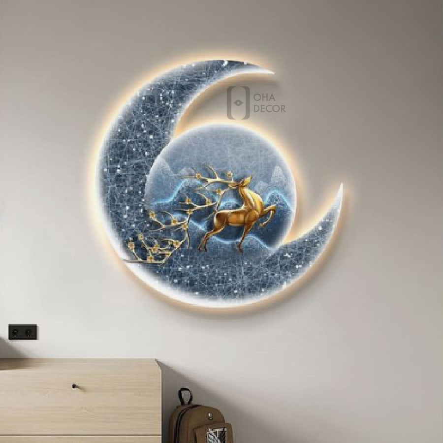 tranh 3d led cat mat trang va huou ohadecor 1 4 - Tranh 3d Led Cắt Mặt Trăng Và Hươu