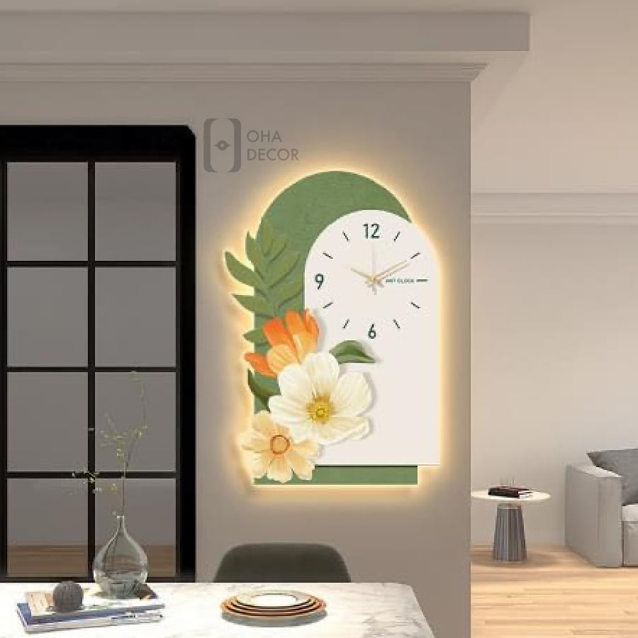 tranh 3d led dong ho va hoa ohadecor 2 5 - Tranh 3D Led Đồng Hồ Và Hoa