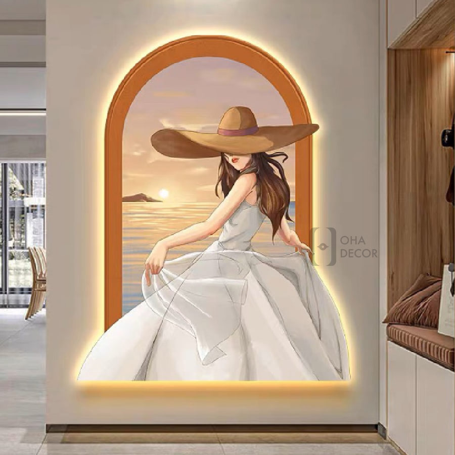tranh trang guong 3d led co gai ohadecor 2 5 - Tranh Tráng Gương 3D Led Cô Gái
