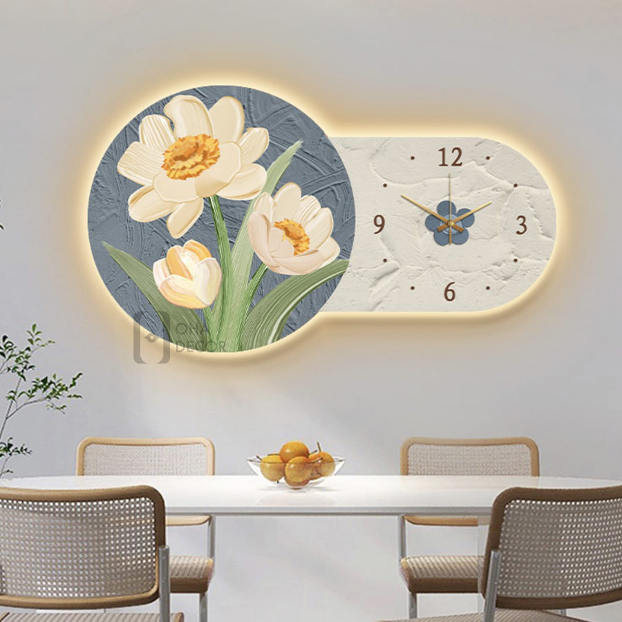 tranh trang guong 3d led dong ho va hoa ohadecor 3 1 - Tranh Tráng Gương 3D LED Đồng Hồ Và Hoa