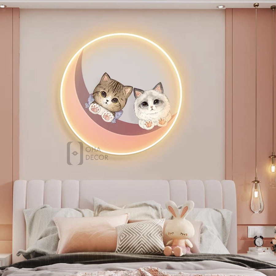 tranh trang guong 3d led nhung chu meo ohadecor 1 - Tranh Tráng Gương 3D LED Những Chú Mèo