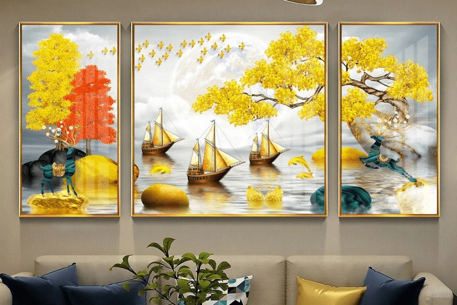 tranh tráng gương Phong thủy Thuận buồm xuôi gió bộ ngang