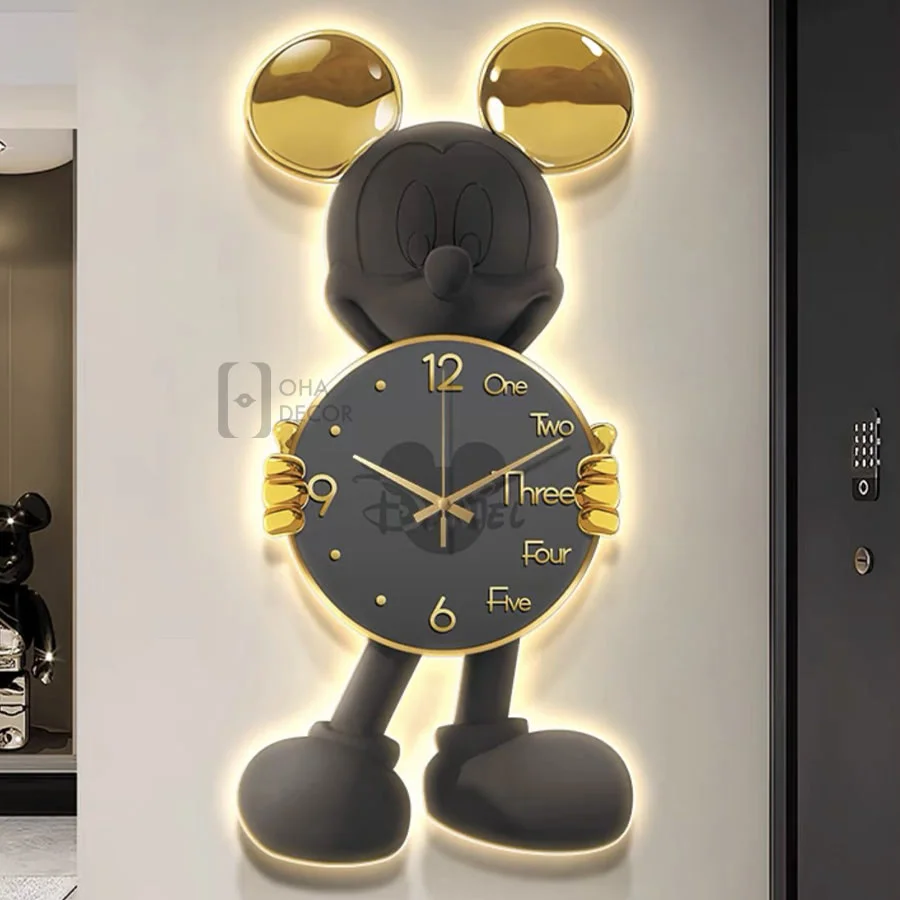 tranh treo tuong dong ho den 3d led mickey 2 1 - Tranh Treo Tường Đồng Hồ Đèn 3D LED Mickey