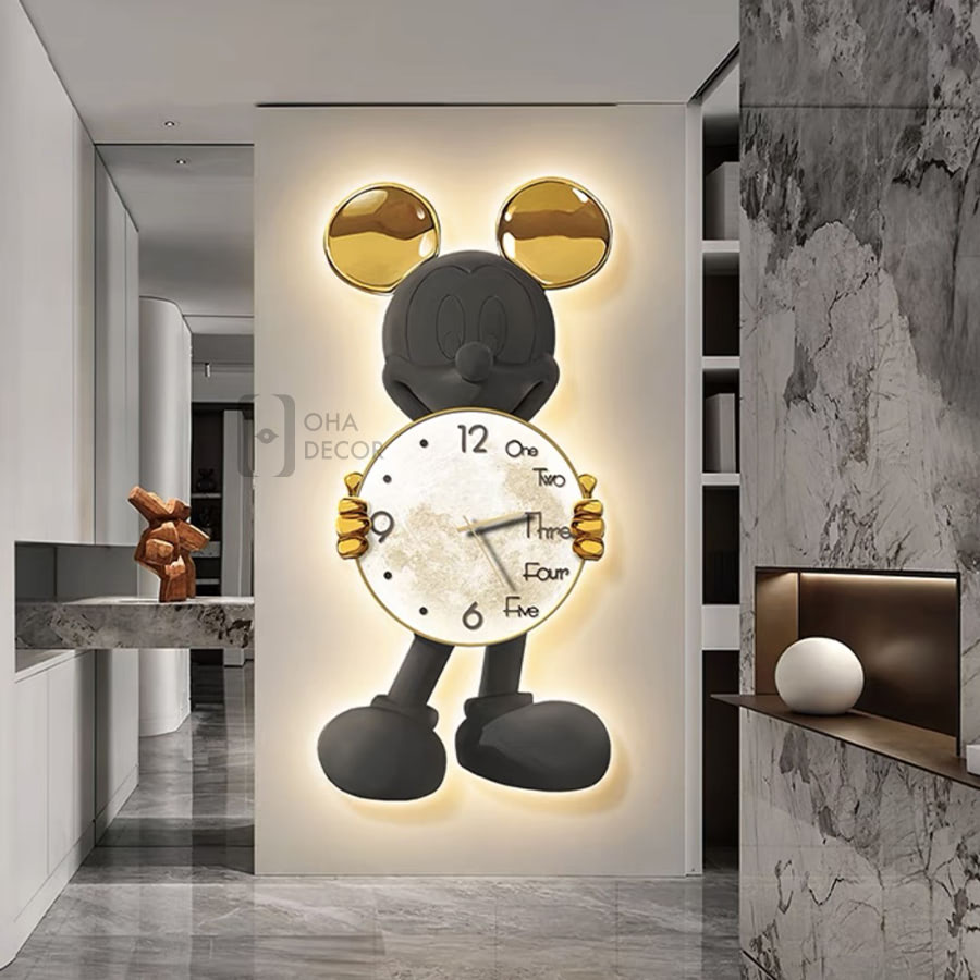 tranh treo tuong dong ho den 3d led mickey 3 1 - Tranh Treo Tường Đồng Hồ Đèn 3D LED Mickey