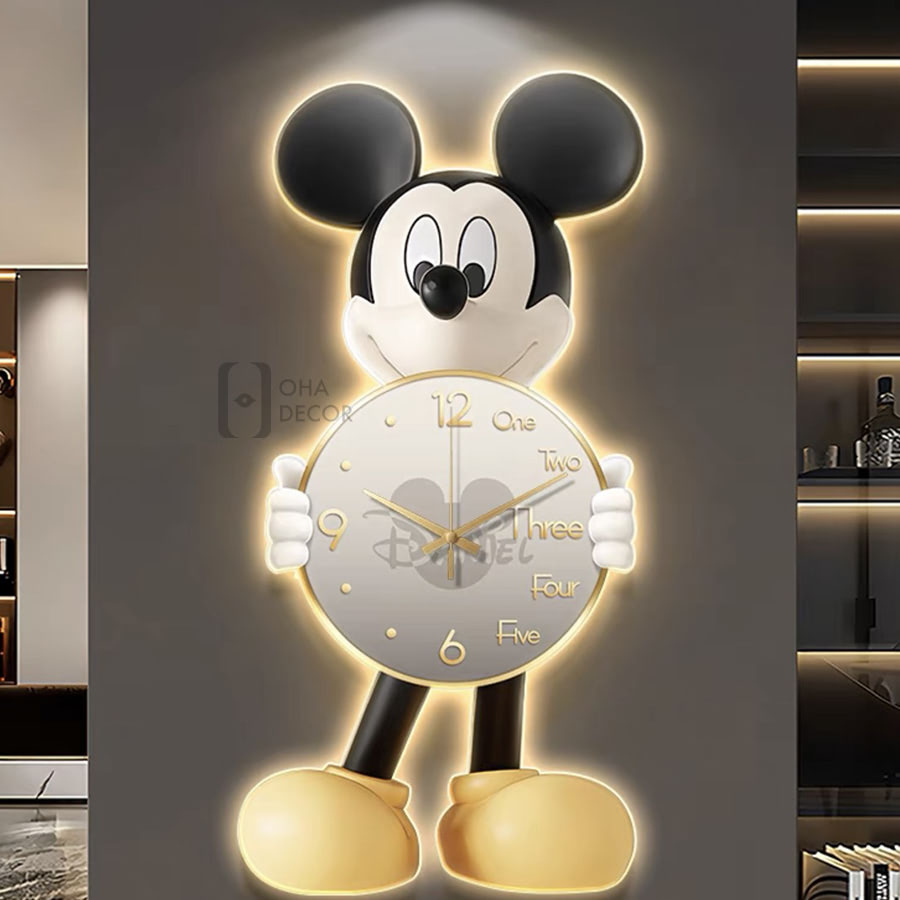 tranh treo tuong dong ho den 3d led mickey 5 - Tranh Treo Tường Đồng Hồ Đèn 3D LED Mickey