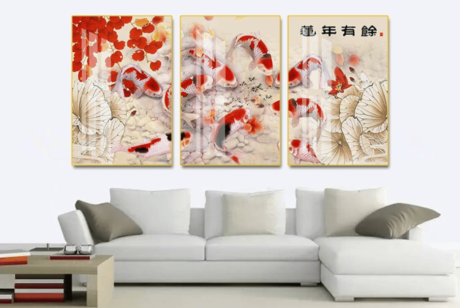 Tranh canvas trang trí phòng ngủ cửu ngư quần hội