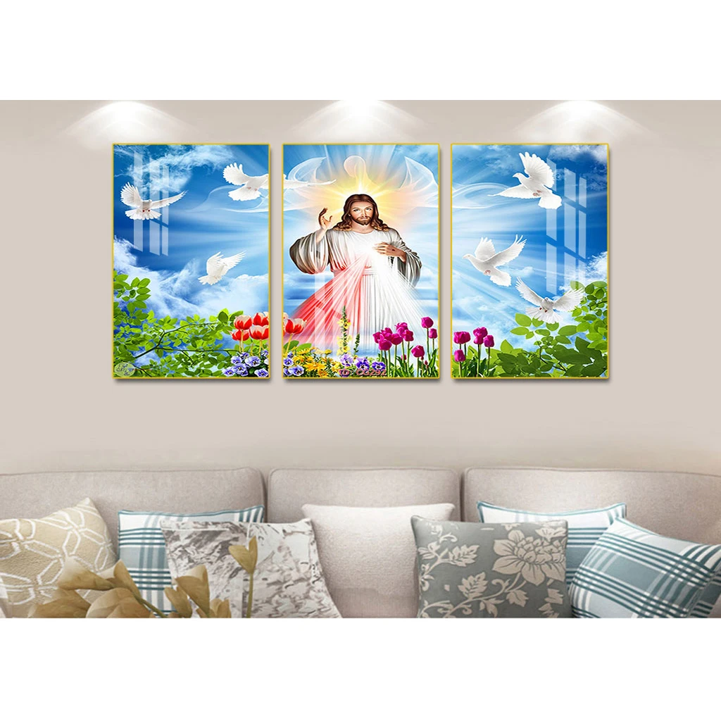 Bộ 3 Tranh Tráng Gương Treo Tường Tôn Giáo Hình Chúa Giê-su
