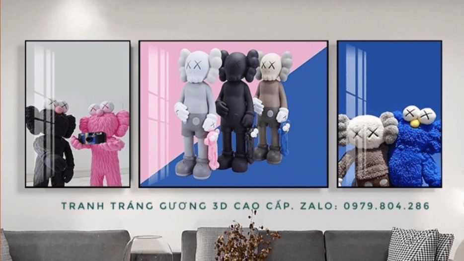Bộ 3 Tranh Treo Tường Gấu Kaws Bearbrick Toy Tráng Gương 4 Bộ 3 Tranh Treo Tường Gấu Kaws Bearbrick Toy Tráng Gương