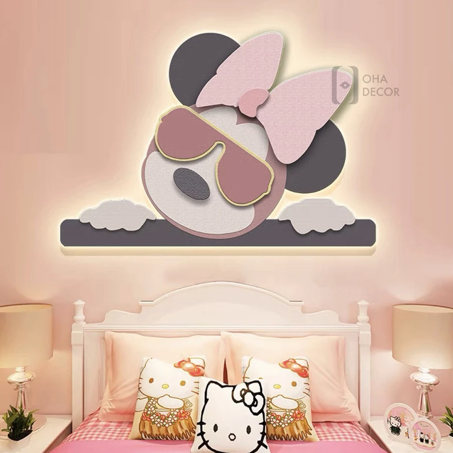 Tranh 3D LED Cắt Chuột Mickey Minnie Màu Hồng