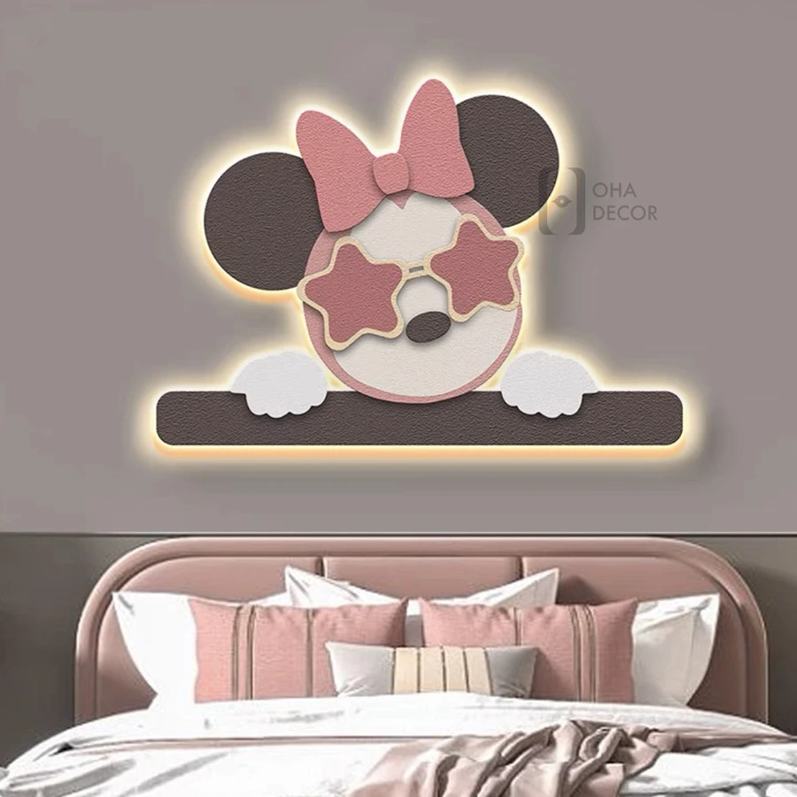 Tranh 3D LED Cắt Chuột Mickey Minnie Màu Hồng