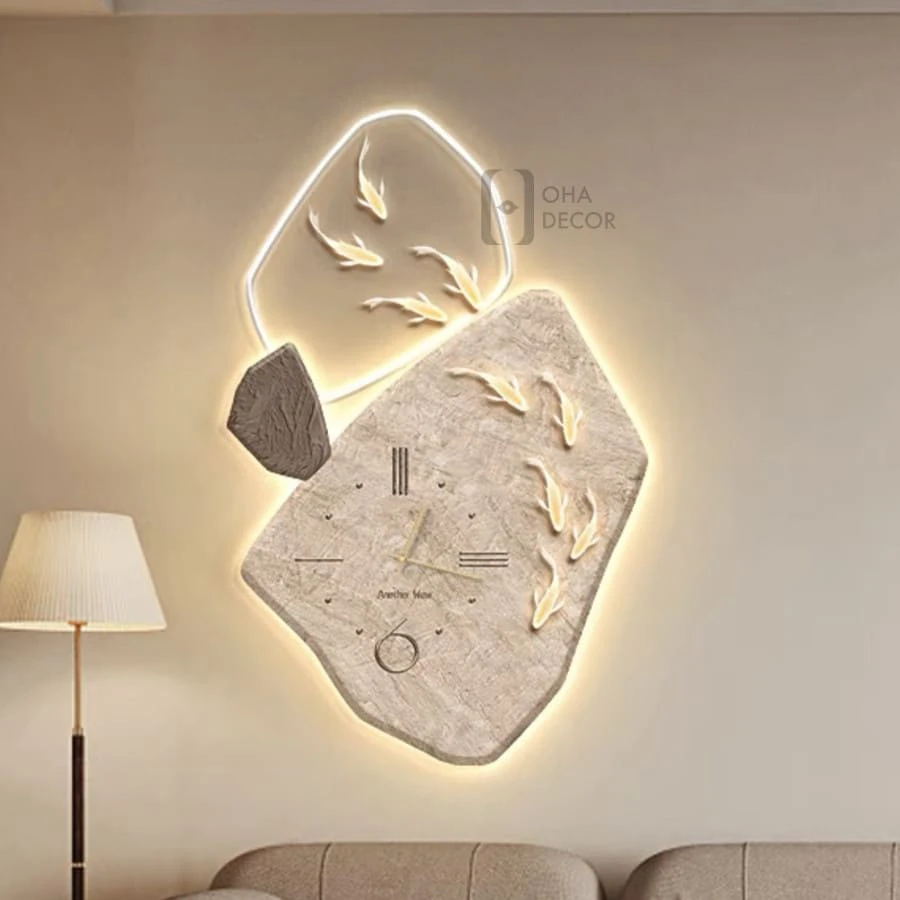 Tranh 3D LED Đồng Hồ Cửu Ngư Cá Chép Trang Trí Phòng Khách Quán Cà Phê
