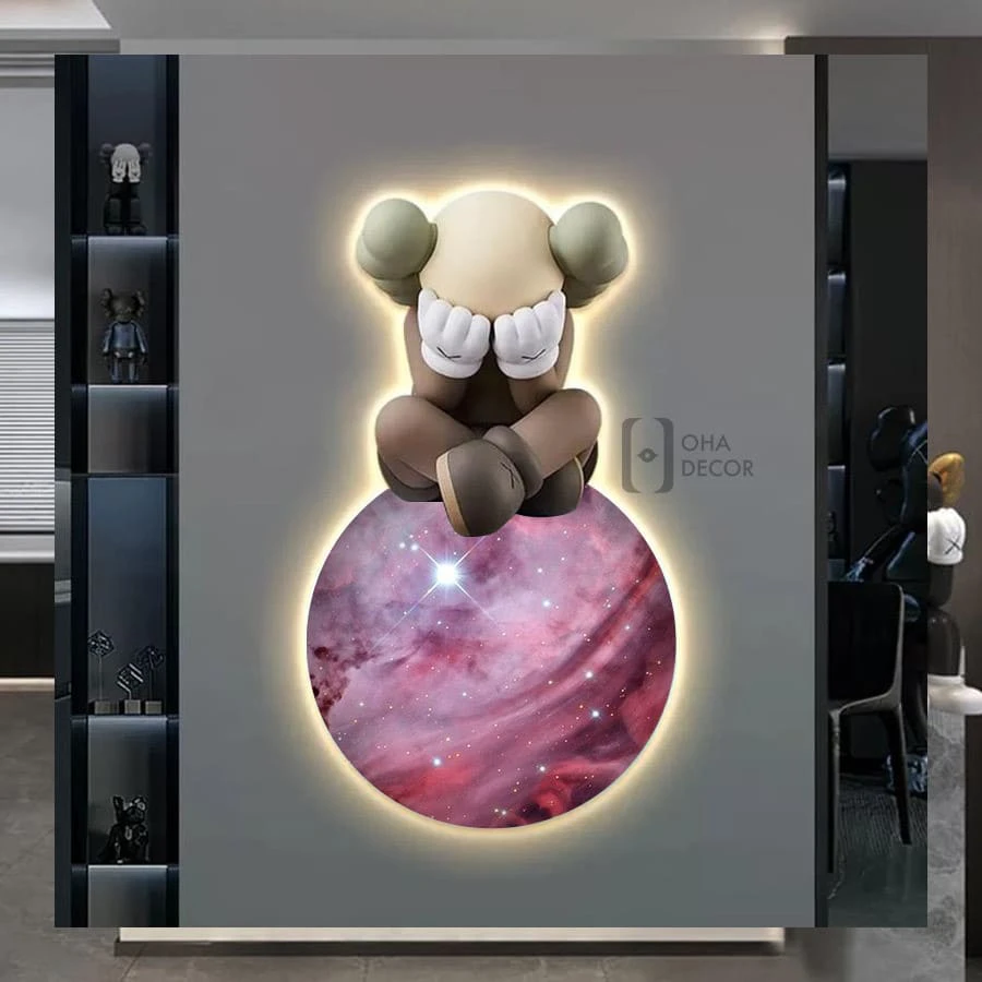 Tranh Cắt 3D LED Gấu Kaws BearBrick Trang Trí Phòng Khách Quán Tiệm Shop