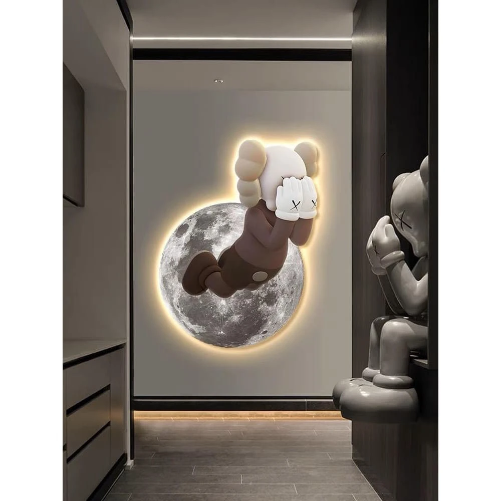 Tranh Cắt 3D LED Gấu Kaws BearBrick Trang Trí Phòng Khách Quán Tiệm Shop
