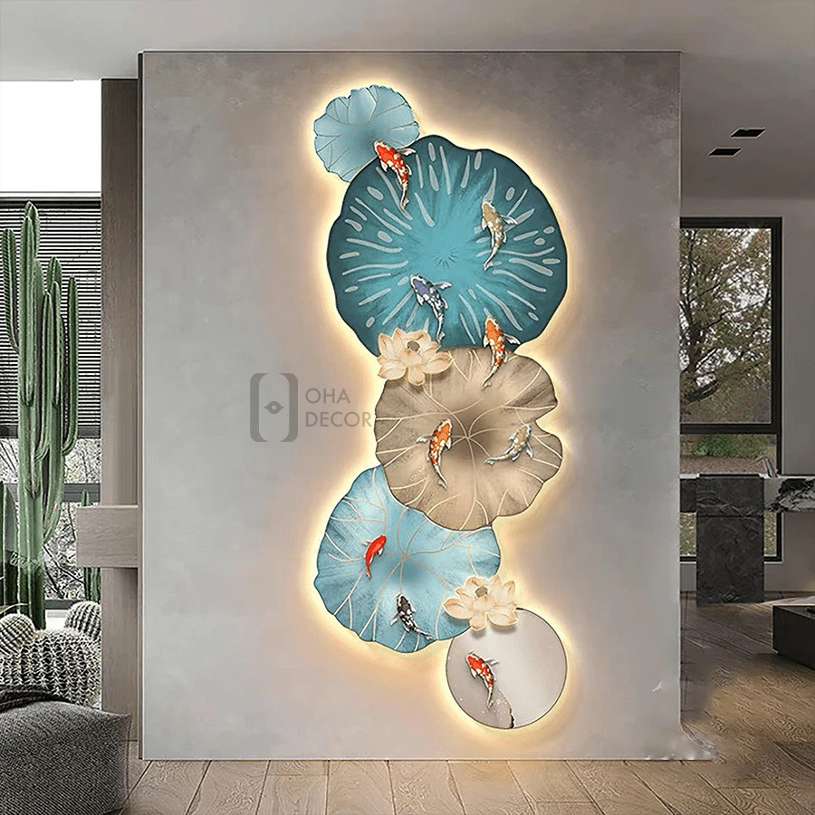 Tranh Cắt 3D LED Phong Thuỷ Hoa Sen Cửu Ngư Cá Chép (4) Tranh Cắt 3D LED Phong Thuỷ Hoa Sen Cửu Ngư Cá Chép