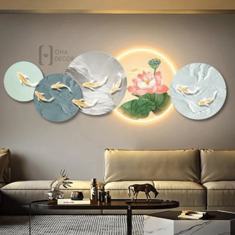 Tranh Cắt 3D LED Phong Thuỷ Hoa Sen Cửu Ngư Cá Chép (6) Tranh Cắt 3D LED Phong Thuỷ Hoa Sen Cửu Ngư Cá Chép