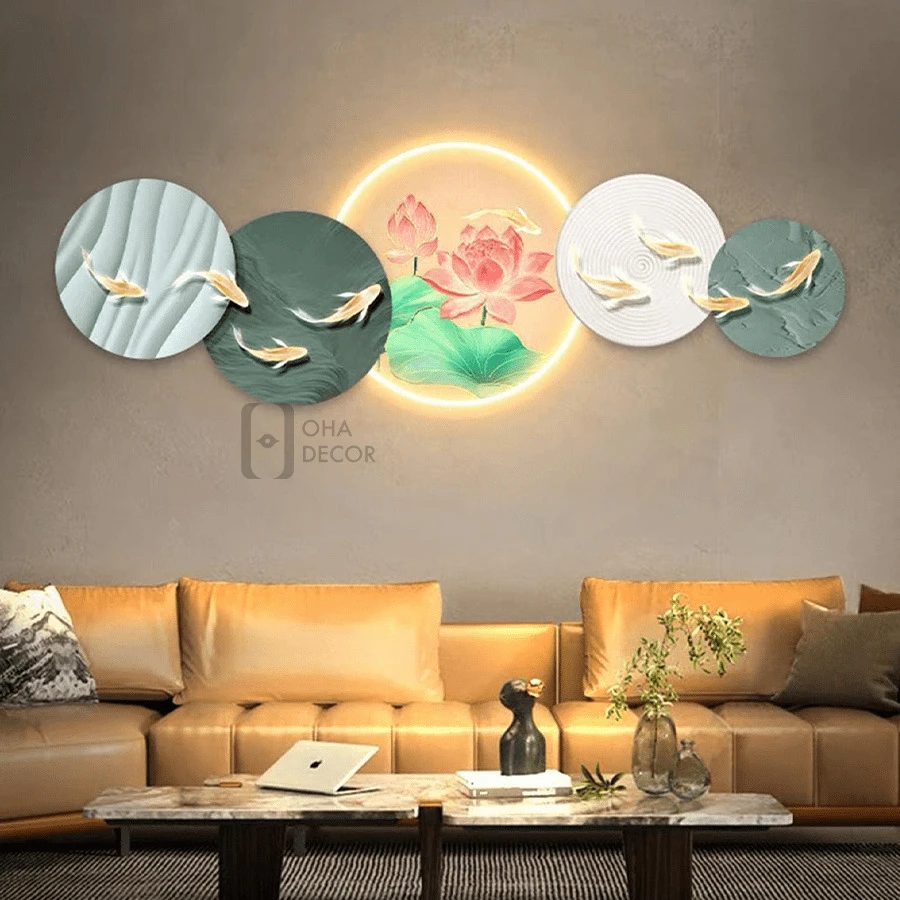 Tranh Cắt 3D LED Phong Thuỷ Hoa Sen Cửu Ngư Cá Chép Tranh Cắt 3D LED Phong Thuỷ Hoa Sen Cửu Ngư Cá Chép