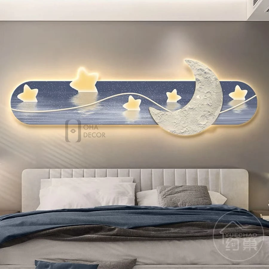 Tranh Đèn LED Cắt 3D Mặt Trăng Ngôi Sao Trang Trí Phòng Khách, Quán Cà Phê 1 Tranh Đèn LED Cắt 3D Mặt Trăng Ngôi Sao Trang Trí Phòng Khách, Quán Cà Phê