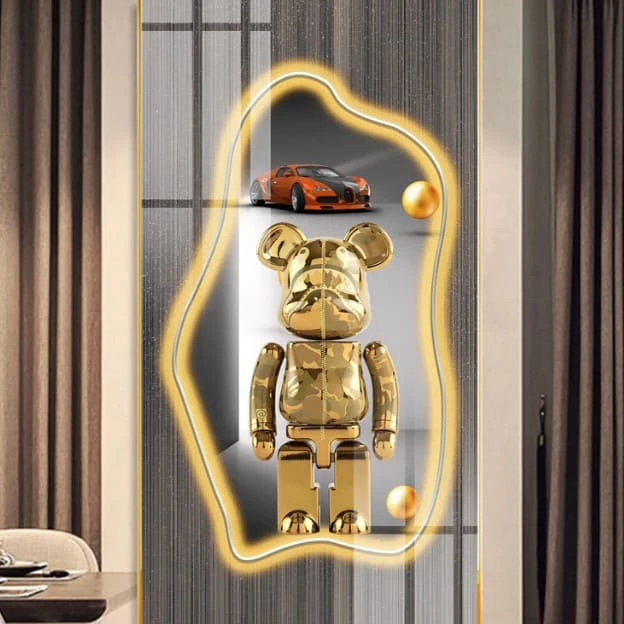 Tranh LED Cắt 3D Gấu Kaws Bearbrick Toy Tráng Gương Trang Trí Phòng Quán Cafe