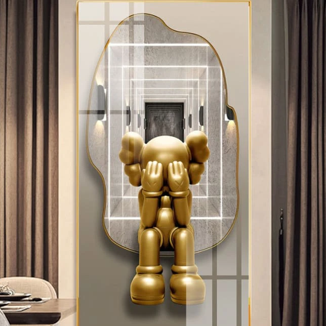 Tranh LED Cắt 3D Gấu Kaws Bearbrick Toy Tráng Gương Trang Trí Phòng Quán Cafe