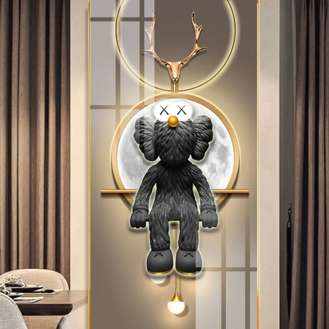 Tranh LED Cắt 3D Gấu Kaws Bearbrick Toy Tráng Gương Trang Trí Phòng Quán Cafe