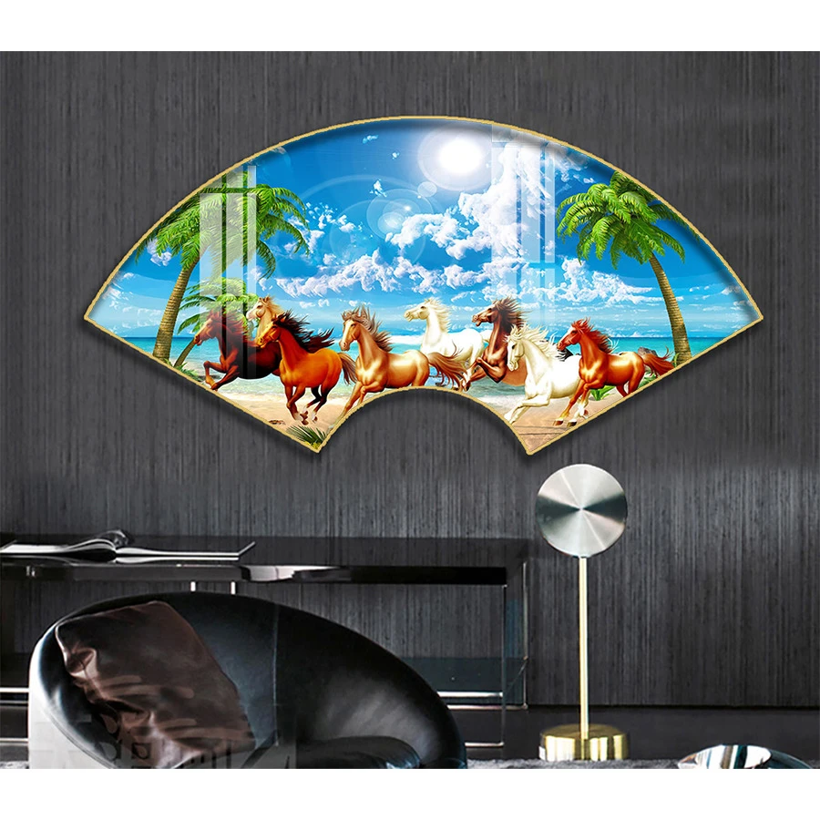 Tranh Quạt Treo Tường Tráng Gương Cao Cấp Mã Đáo Thành Công Tranh Quạt Treo Tường Tráng Gương Cao Cấp Mã Đáo Thành Công
