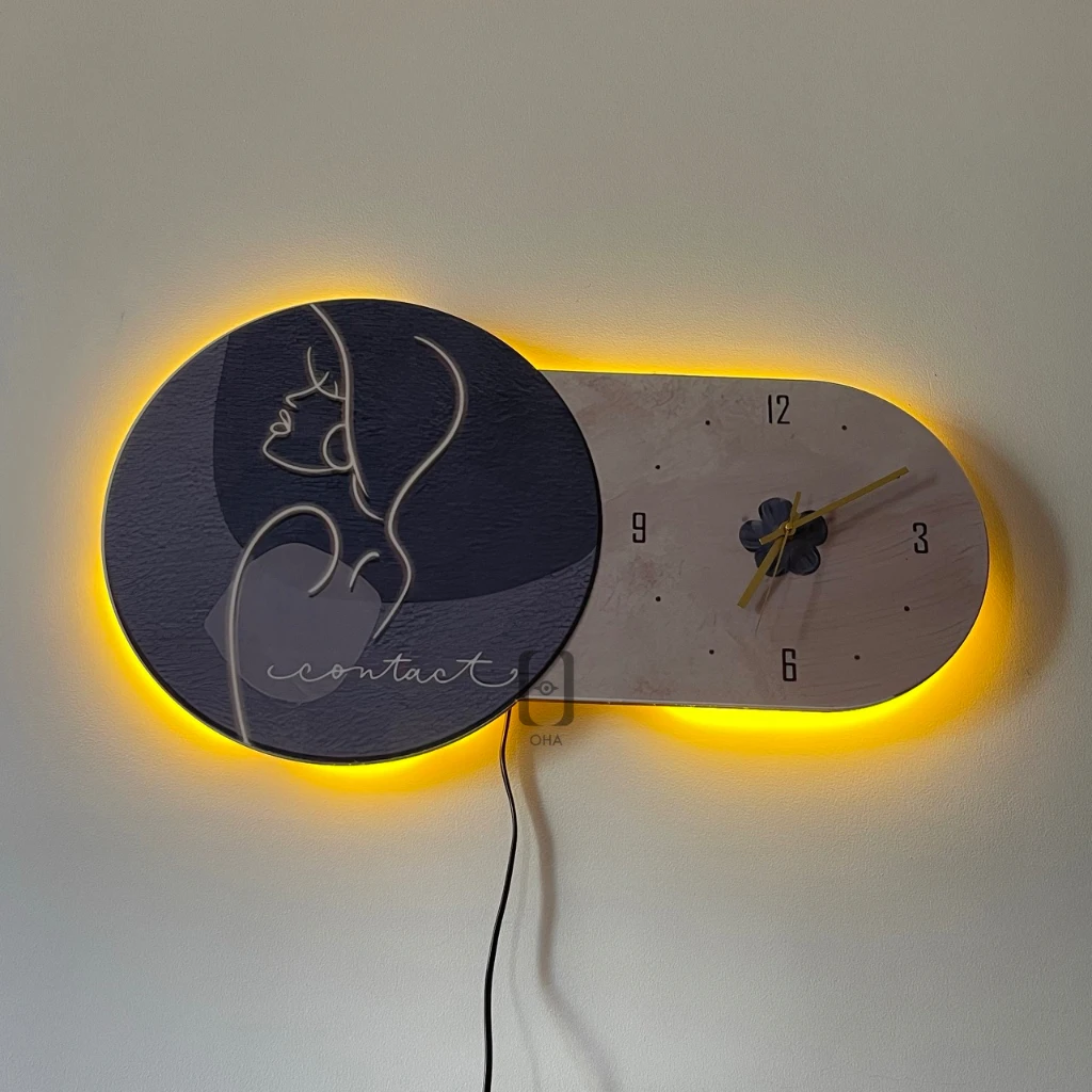 Tranh Cắt 3D Đèn LED Đồng Hồ Cô Gái Trang Trí Phòng Khách Quán Tiệm Shop 11 Tranh cắt 3D đèn LED đồng hồ cô gái