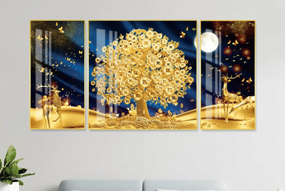 tranh tráng gương cây kim tiền