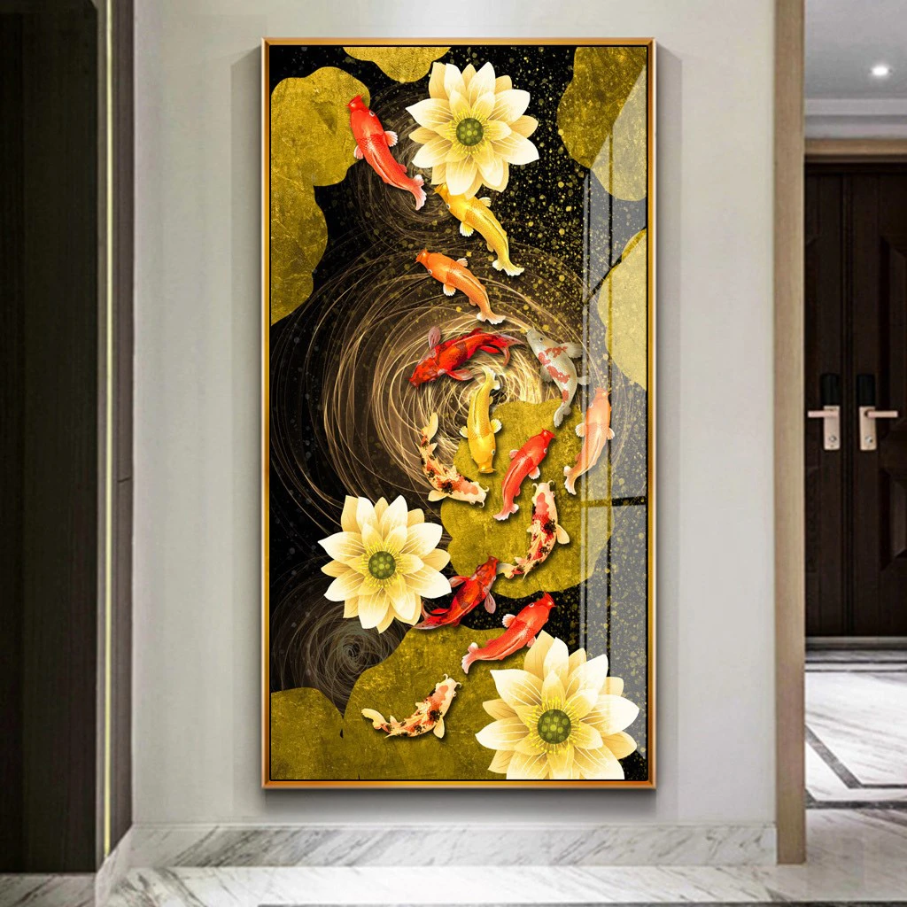 Tranh tráng gương cá chép sen vàng khổ lớn TP Hồ Chí Minh